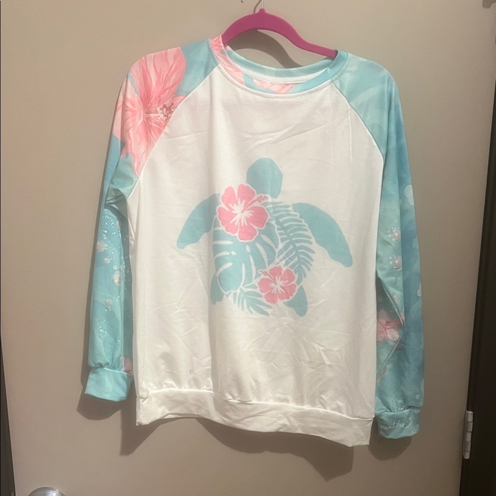2 Floral Turtle Print Sweatshirts